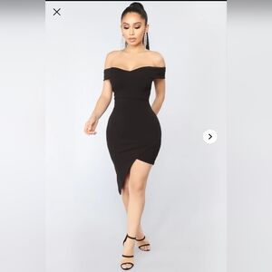 EUC Fashion Nova Do Or Die Asymmetrical Mini Dress - Black Bodycon Off Shoulder